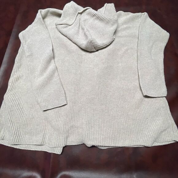Eileen‎ Fisher beige tan open front cardigan with hood, size XXS - Picture 15 of 16